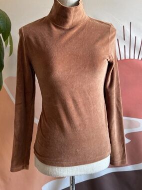 Everlane Stucco Brown Velour Knit Long Sleeve Turtleneck Pullover Top Size S
